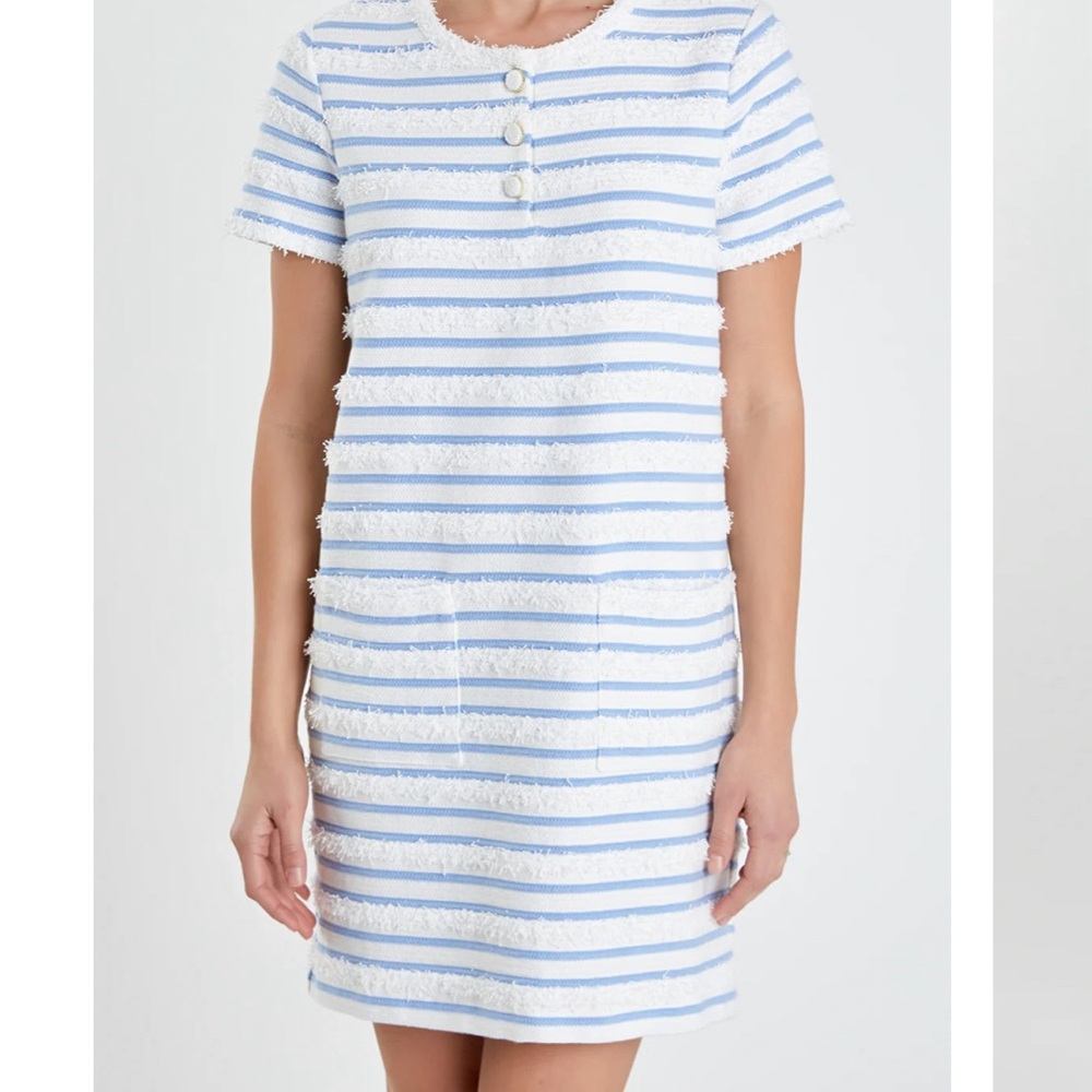 NWT English Factory FRINGED STRIPED POLO MINI DRESS sz M